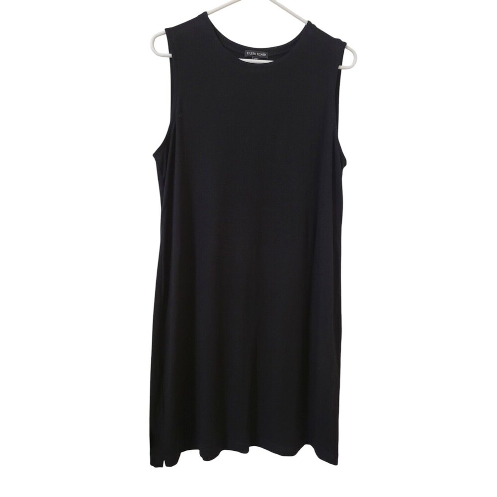 Eileen Fisher Tank Swing Dress M Stretch Viscose Jersey Sleeveless Black B2 - Picture 3 of 11
